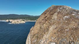 Chief Kiawanda Rock In Pacific City, Oregon surrounded  by thousands pelicans