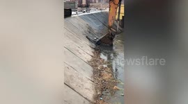 Miraculous rescue: Drowning puppy scooped from dirty river via excavator