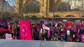 Huge protest of teachers strike outside of Kings Cross Station