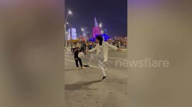 Woman impresses World Cup fans with her football freestyle skills