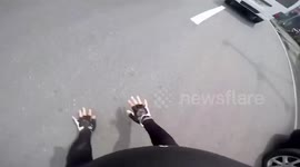 Cyclist falls from bike when van brushes past him on road