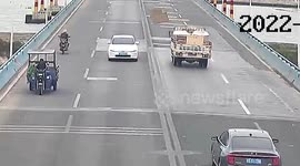 Wood you believe it? Helmet prevents scooter rider from serious injuries after flying plank hit his head