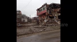 Destroyed and damaged buildings as the aftermath of strikes in Kherson, Ukraine