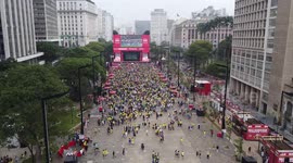 Drone footage of a crowd watching the World Cup game against Cameroon in São Paulo, Brazil