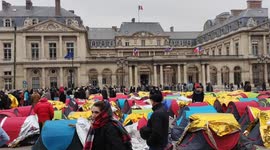 Young homeless migrants set up tents in Paris to protest the lack of care for unaccompanied minors