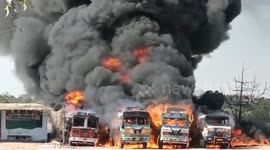 Flames engulf four trailers after massive fire broke out in Rajasthan