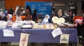Palestinian women with disabilities Rana, 35, and Randa, 39, Ashour suffer from Fanconi syndrome display their products at an exhibition  Rana, 35, and Randa, 39, Ashour suffer from Fanconi syndrome display their products at an exhibition