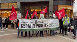 Harrods staff workers protest over low wages in London