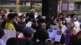 Protesters sing karaoke at anti-CCP protest near Sydney Town Hall, Australia