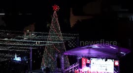 Palestinians light Christmas tree outside Church of the Nativity