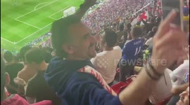 Moment England fans celebrate inside Qatar's Al Bayt Stadium after Kane makes it 2-0