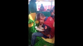 When the food is delicious! Little boy eats very fast!