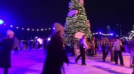 Londoners enjoy city's only riverside ice rink at Battersea Power Station