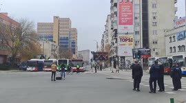 Private carriers of public transport protest with blockades in Skopje, Macedonia