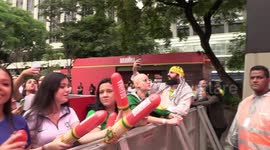 Brazil fans celebrate victory of Brazil over South Korea at World Cup in Sao Paulo, Brazil