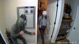 Husband hilariously scares wife, who breaks mirror with hammer due to fright
