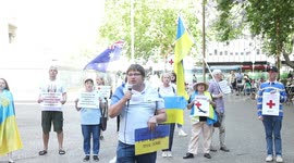 Ukrainians and their supporters protest against the Russian Red Cross in Sydney, Australia