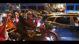 Morocco fans celebrate historical win over Spain on Champs-Elysees, Paris, France