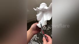 Chinese man sculpts World Cup mascot out of foam board