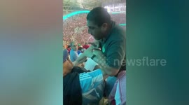 Fans argue during World Cup game between Portugal and Uruguay in Qatar