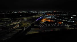 A view of the Canadian Pacific lighted Christmas train rolling thru Detroit