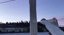 Watch as polar plunge freezes kilt socks into rods as arctic air leaves frozen washing in the Scottish Highlands