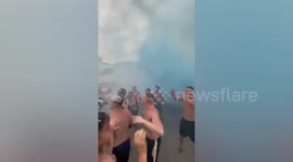 Argentina fans light blue flares in Buenos Aires while celebrating World Cup win