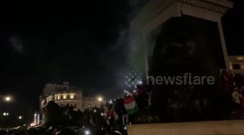 Fireworks fired as Moroccon fans celebrate semi-final in London’s Trafalgar Square