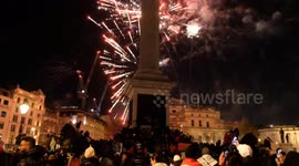 Fireworks fill the sky above Trafalgar Square as Morocco fans celebrate latest World Cup win