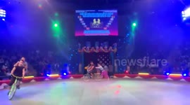 Twelve circus artists perform a performance on Two bicycles in Vietnam