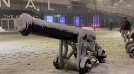 London's Arsenal FC Emirates Stadium covered in snow