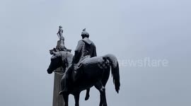 Snow covers London’s Trafalgar Square