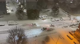 Cars slide on snow and get stuck for hours in Enfield, London