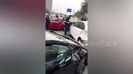 Out-of-control Lamborghini crashes into parked vehicles on roadside in China