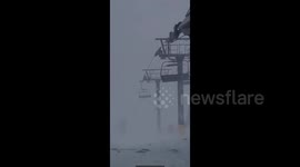 Ski lift tossed around under intense wind and snow in South Lake Tahoe, US