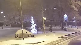 Group of real-life Grinches were caught on CCTV vandalising a Christmas tree on a village green