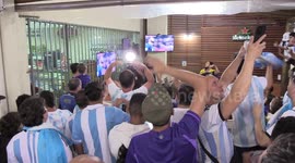 Argentina fans celebrate their team's win against Croatia in São Paulo, Brazil