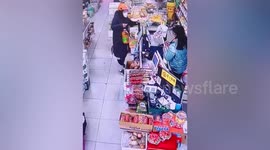 Scared shopper runs away as cashier takes off face mask to sneeze