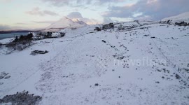 Fresh Snow in Elgol, Isle of Skye. Cuillin mountain range also covered in snow