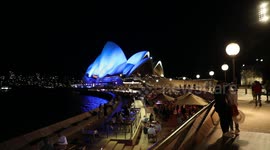 Opera House lights up blue to commemorate Qld police officers killed in shooting, Sydney, Australia
