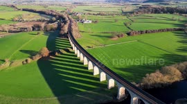 Trains Cancelled! Stunning aerial footage of disused Arthington Railway Viaduct basking in the sun during Wednesday's train strikes