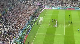 Argentina players celebrate in front of their wall of fans at Lusail Stadium in Doha after semi-final win over Croatia