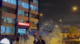 Riot police fire tear gas at protesters outside Lima hospital during anti government pro deposed President Castillo protests