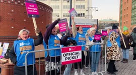 Honks and Cheers on the Nurse Picket Line at Leeds General Infirmary as Nurses take industrial strike action over pay