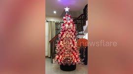 Father builds awesome 7ft-tall Christmas tree from recycled Coca-Cola bottles