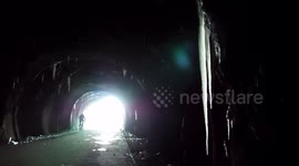 Sub zero temperatures 5ft long icicles in Hopton Tunnel along the High Peak Trail Derbyshire
