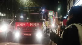 Fire Brigade shows support for striking nurses outside London's Charing Cross Hospital