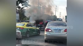 Pickup truck carrying solar panel roof cells bursts into flames on road in Bangkok