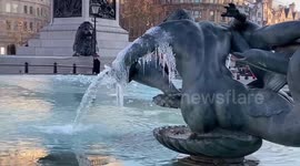 Trafalgar Square fountain freezes as sub-zero temperatures continue across UK