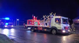 Santa's sleigh being escorted by Lincolnshire fire and rescue